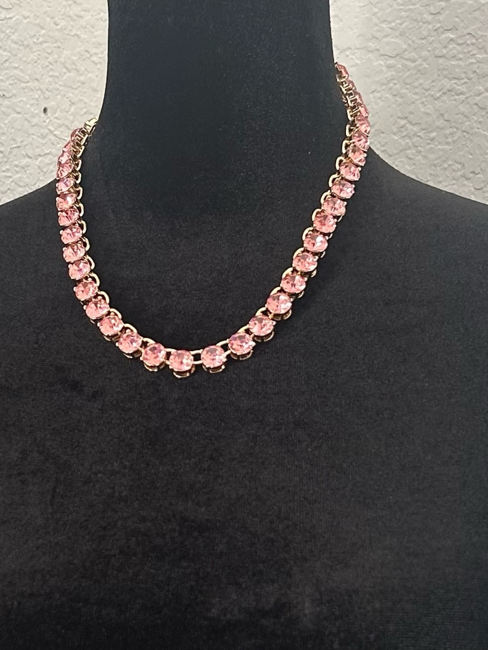 Gold Chain Necklace with Pink Crystal Stones